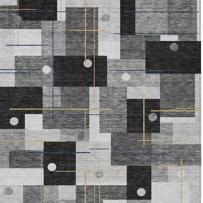 Black And Green Geometric Washable Indoor Outdoor Area Rug Photo 4