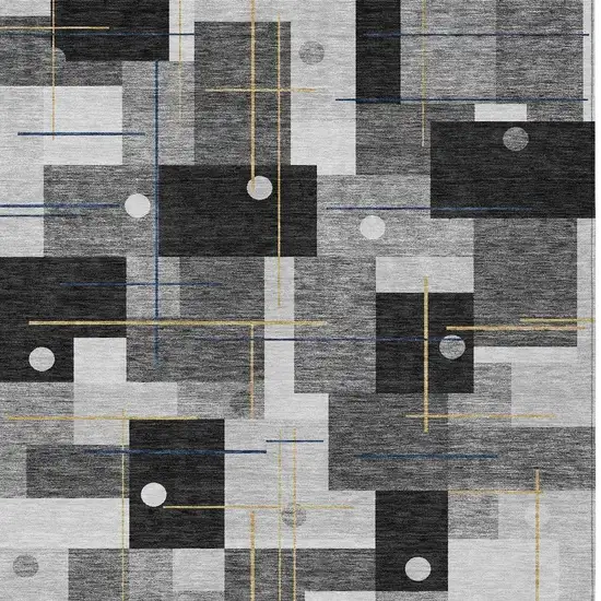 Black And Green Geometric Washable Indoor Outdoor Area Rug Photo 4