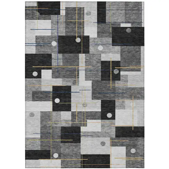 Black And Green Geometric Washable Indoor Outdoor Area Rug Photo 2