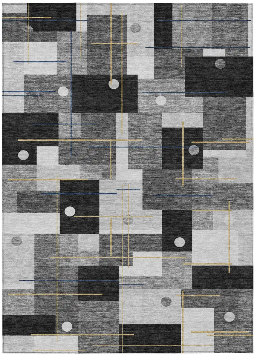 Black And Green Geometric Washable Indoor Outdoor Area Rug Photo 2
