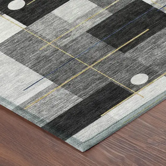 Black And Green Geometric Washable Indoor Outdoor Area Rug Photo 5