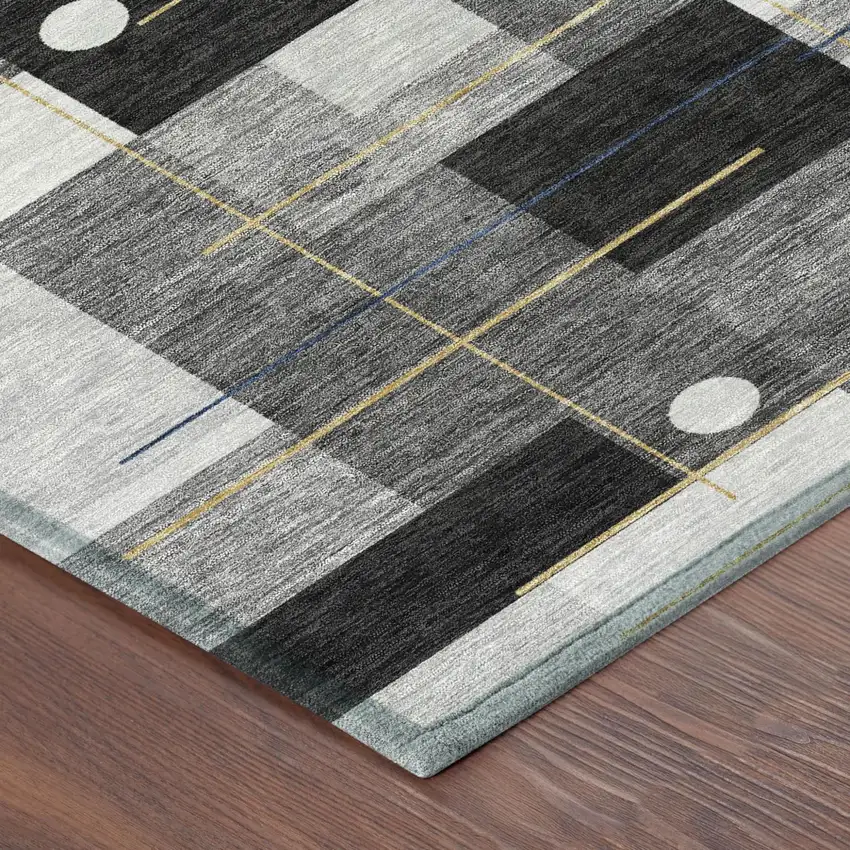 Black And Green Geometric Washable Indoor Outdoor Area Rug Photo 5