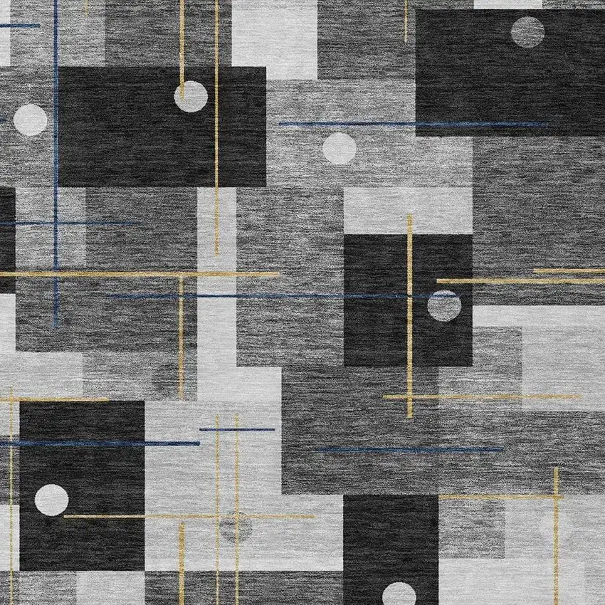 Black And Green Geometric Washable Indoor Outdoor Area Rug Photo 3