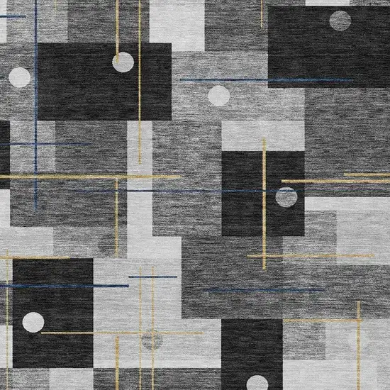 Black And Green Geometric Washable Indoor Outdoor Area Rug Photo 3
