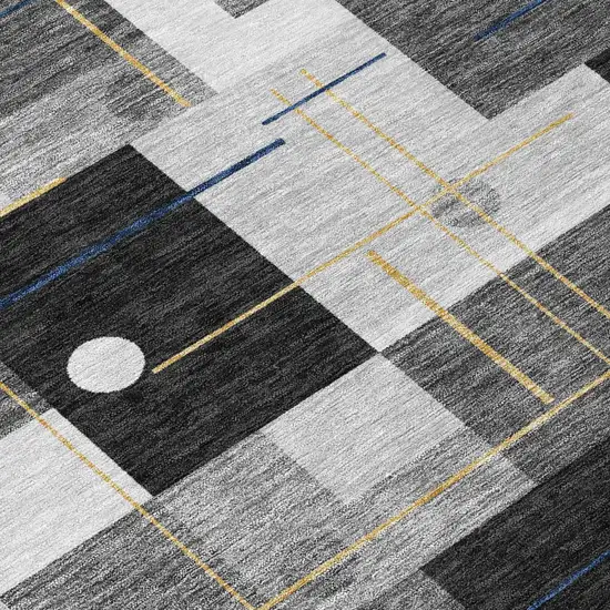 Black And Green Geometric Washable Indoor Outdoor Area Rug Photo 6