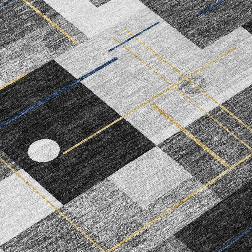 Black And Green Geometric Washable Indoor Outdoor Area Rug Photo 6