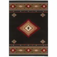 Photo of Black And Green Southwestern Power Loom Stain Resistant Area Rug