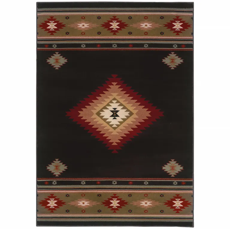 Black And Green Southwestern Power Loom Stain Resistant Area Rug Photo 2