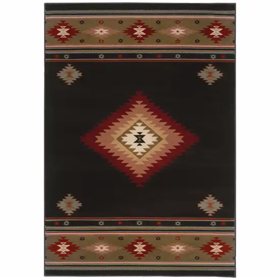 Black And Green Southwestern Power Loom Stain Resistant Area Rug Photo 2