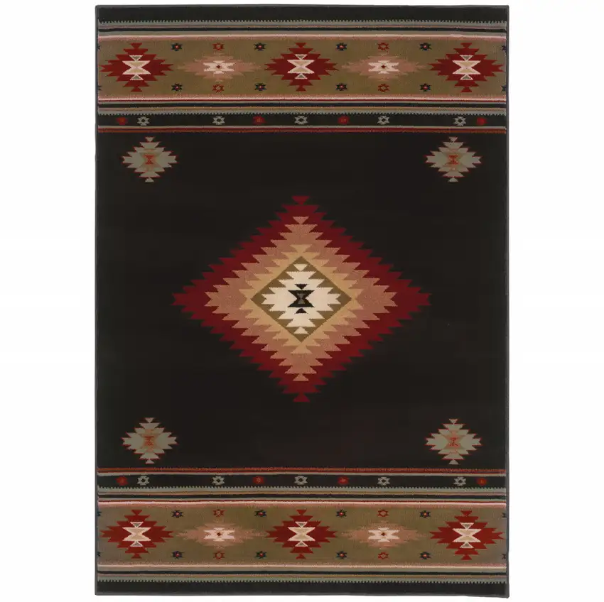 Black And Green Southwestern Power Loom Stain Resistant Area Rug Photo 2