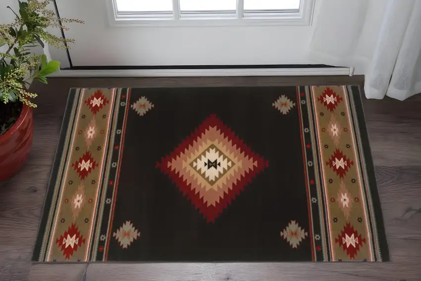 Black And Green Southwestern Area Rug Photo 1