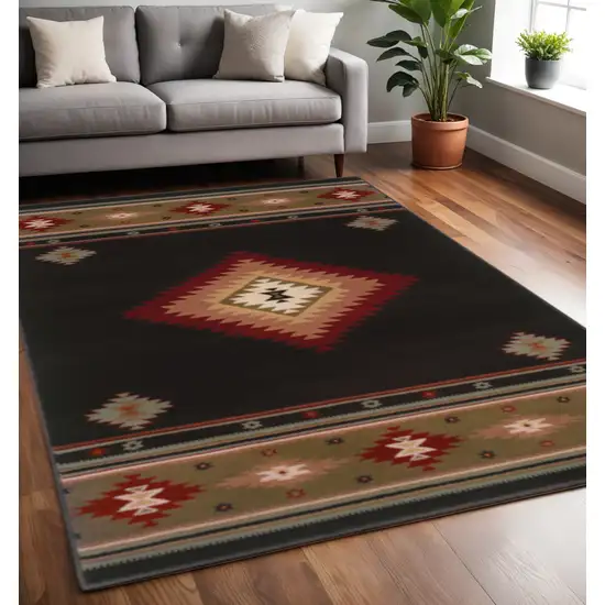 Black And Green Southwestern Power Loom Stain Resistant Area Rug Photo 1