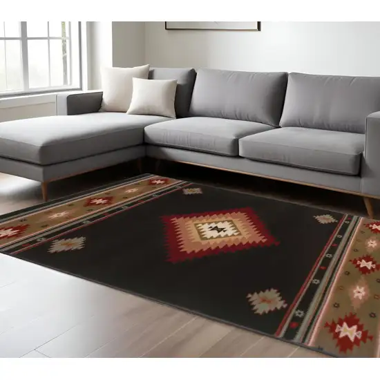 Black And Green Southwestern Power Loom Stain Resistant Area Rug Photo 1