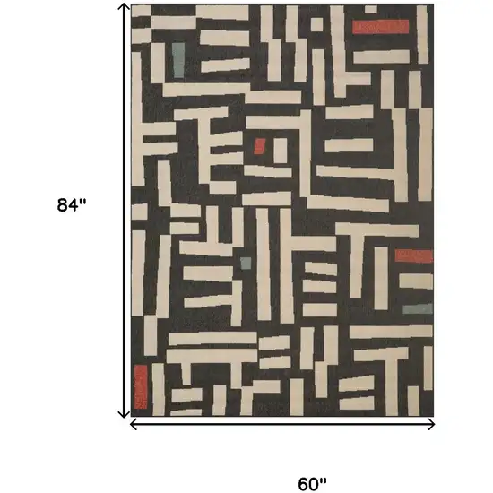 Black And Ivory Abstract Area Rug Photo 3