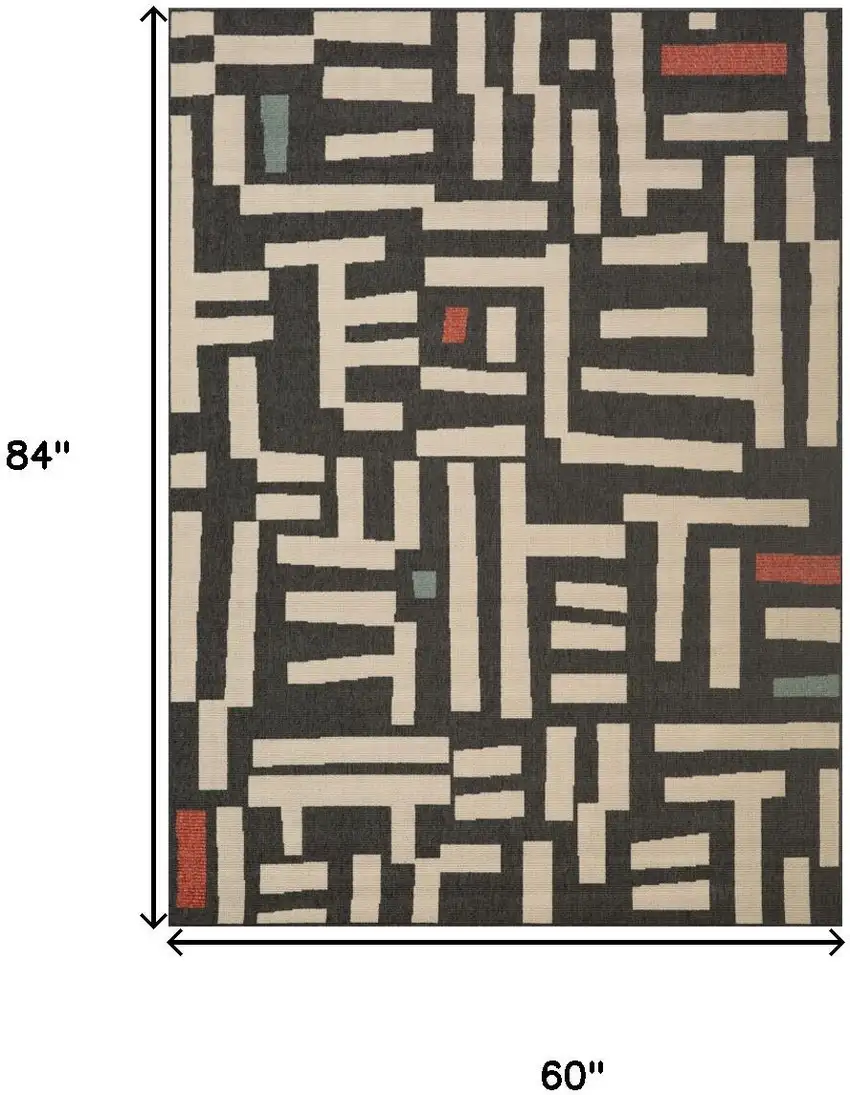 Black And Ivory Abstract Area Rug Photo 3