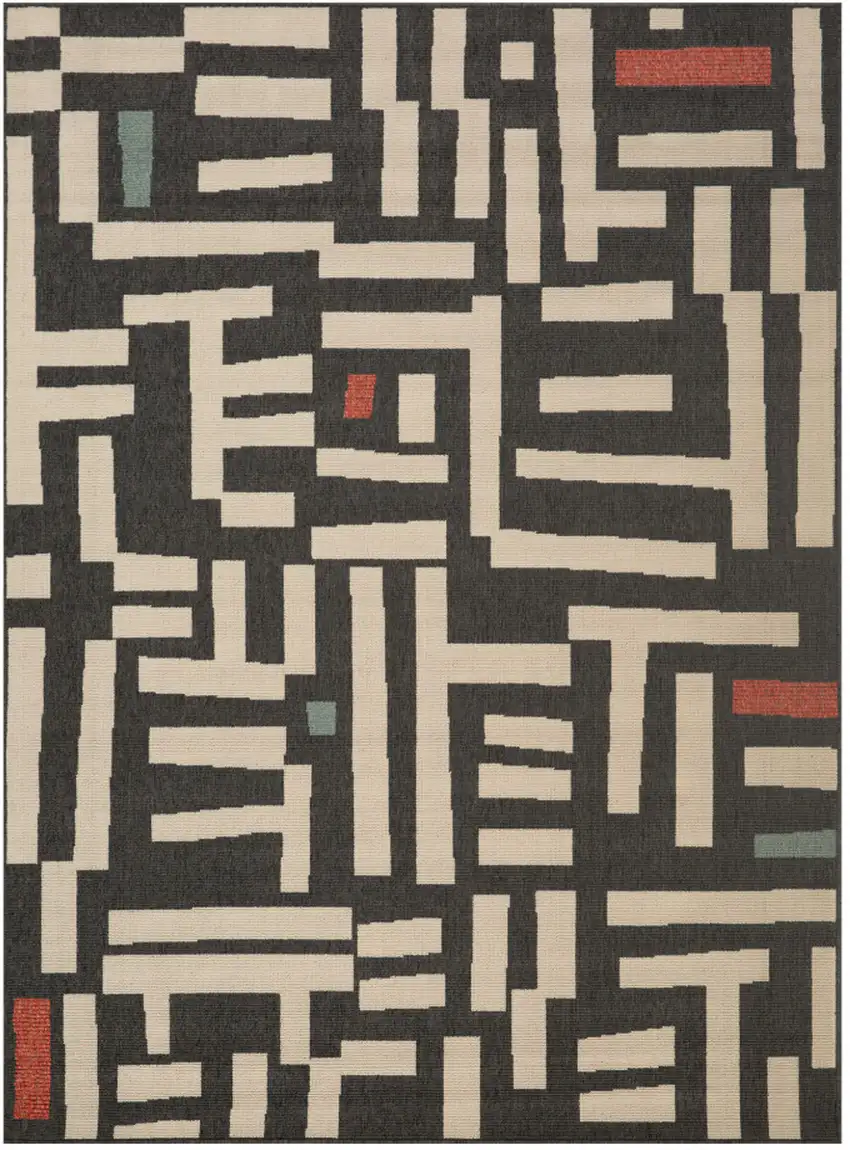 Black And Ivory Abstract Area Rug Photo 2