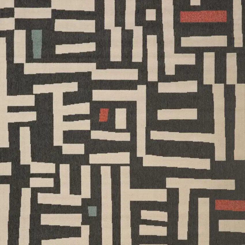 Black And Ivory Abstract Area Rug Photo 5