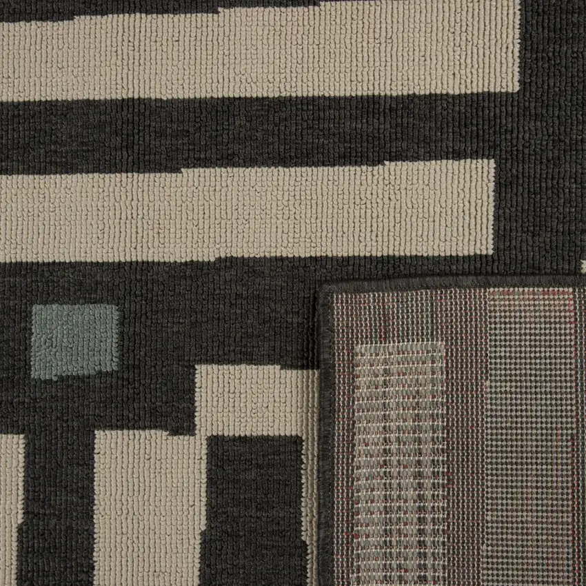 Black And Ivory Abstract Area Rug Photo 8