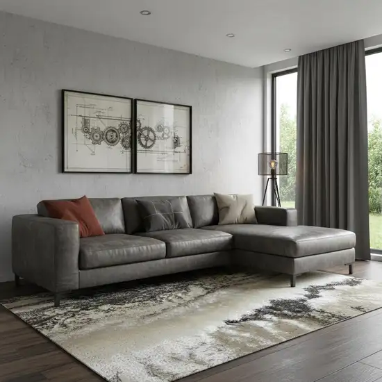 Black And Ivory Abstract Area Rug Photo 1