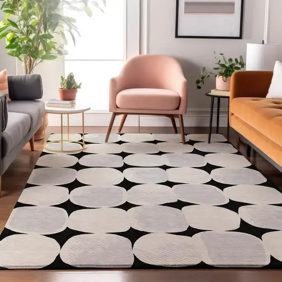 Black And Ivory Abstract Geometric Washable Area Rug With UV Protection Photo 5