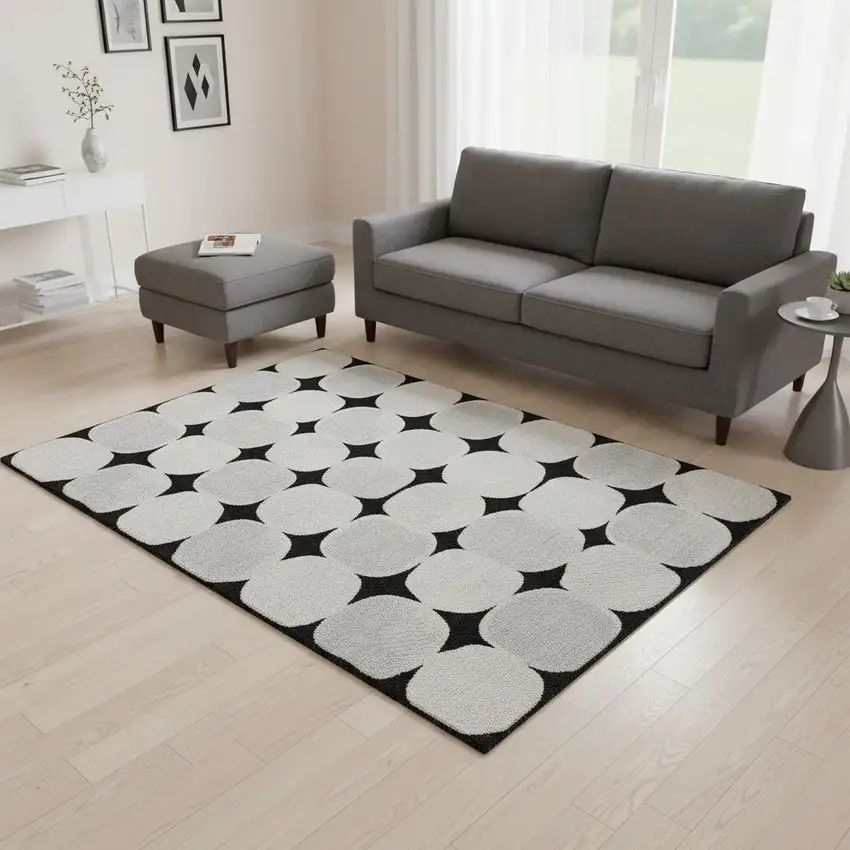 Black And Ivory Abstract Geometric Washable Area Rug With UV Protection Photo 2