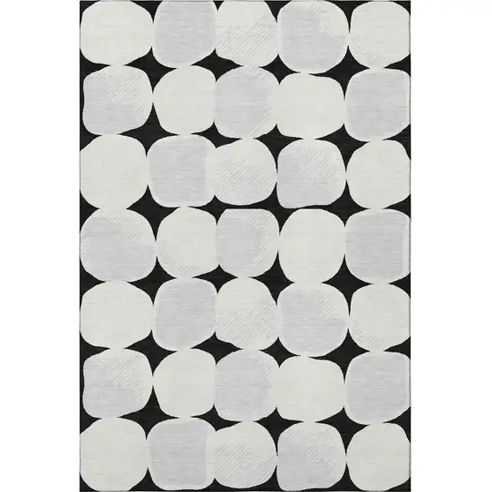 Black And Ivory Abstract Geometric Washable Area Rug With UV Protection Photo 4