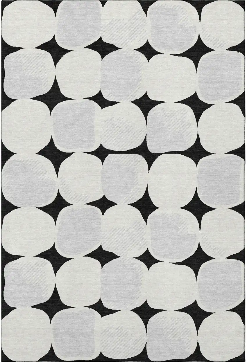 Black And Ivory Abstract Geometric Washable Area Rug With UV Protection Photo 4