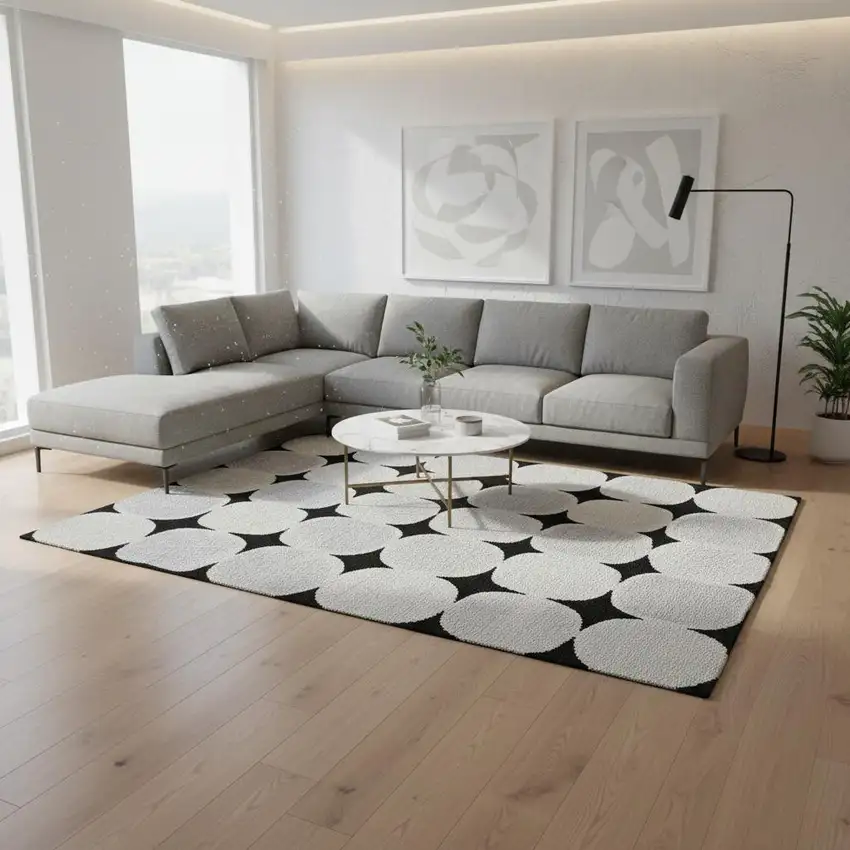 Black And Ivory Abstract Geometric Washable Area Rug With UV Protection Photo 2