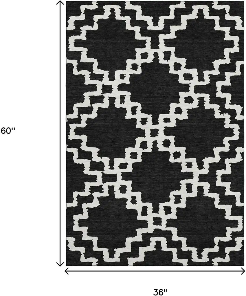 Black And Ivory Abstract Geometric Washable Area Rug With UV Protection Photo 3