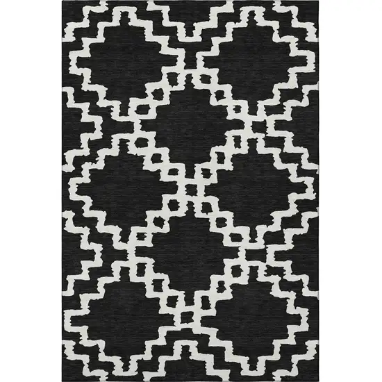 Black And Ivory Abstract Geometric Washable Area Rug With UV Protection Photo 3