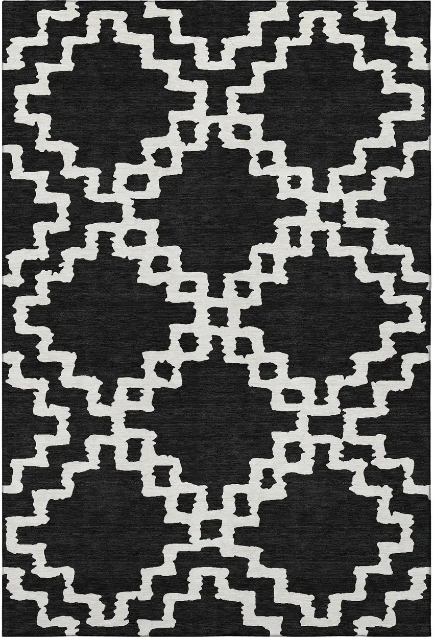 Black And Ivory Abstract Geometric Washable Area Rug With UV Protection Photo 3