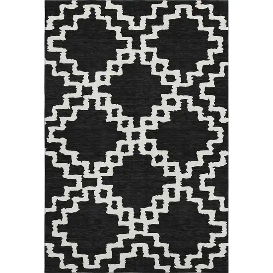 Black And Ivory Abstract Geometric Washable Area Rug With UV Protection Photo 1