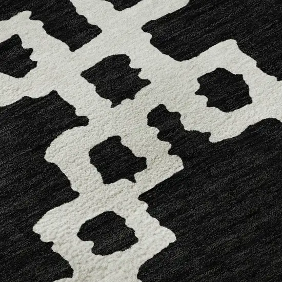 Black And Ivory Abstract Geometric Washable Area Rug With UV Protection Photo 9