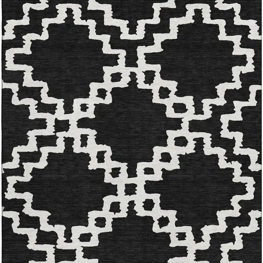Black And Ivory Abstract Geometric Washable Area Rug With UV Protection Photo 4