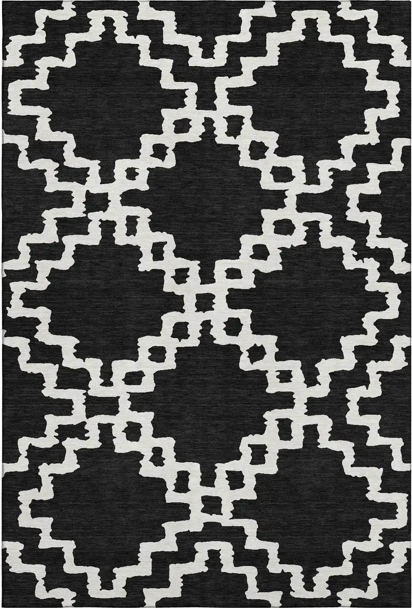 Black And Ivory Abstract Geometric Washable Area Rug With UV Protection Photo 1