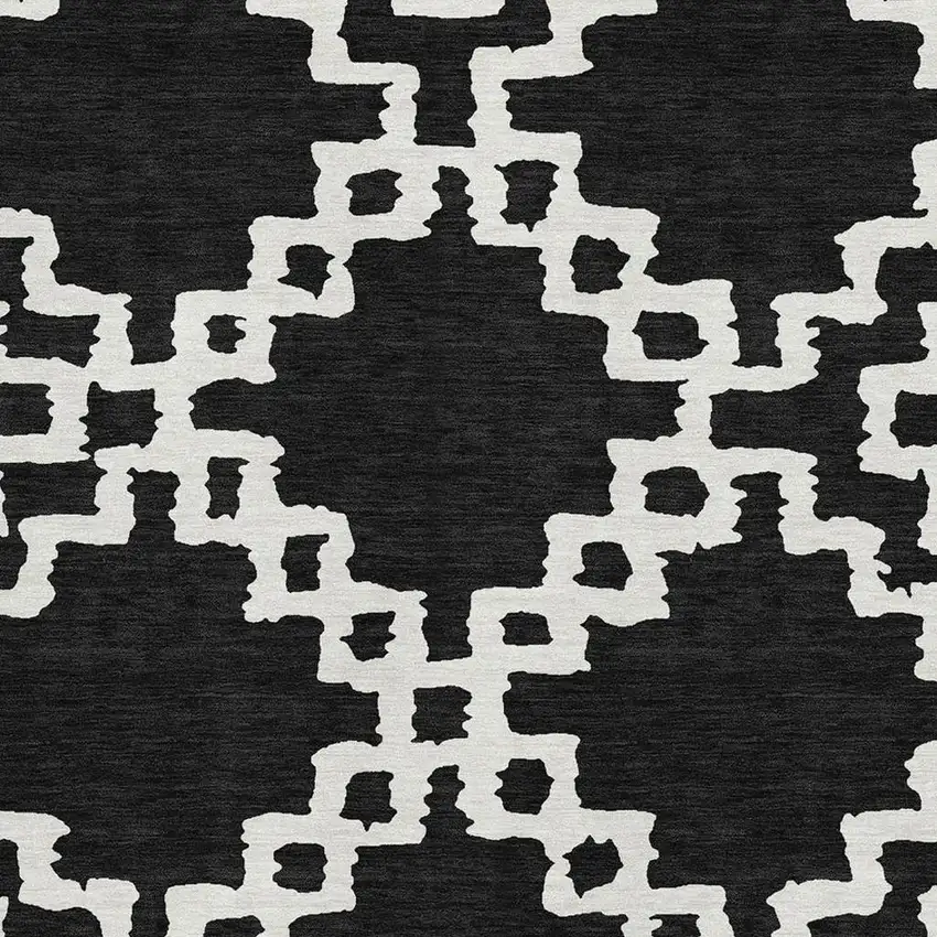 Black And Ivory Abstract Geometric Washable Area Rug With UV Protection Photo 3