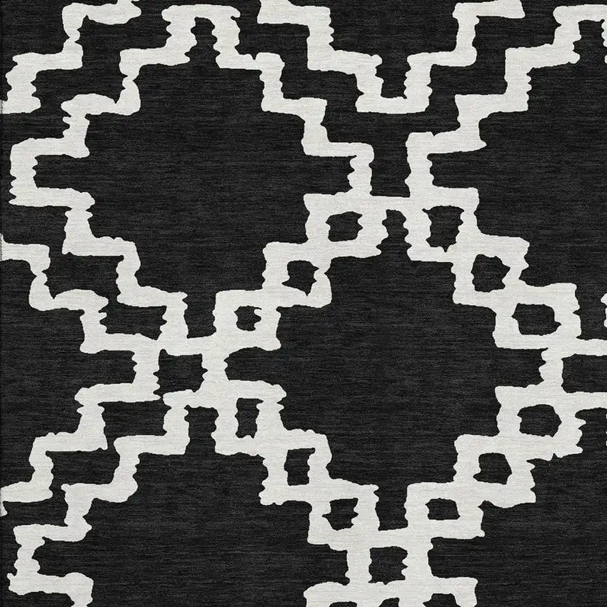 Black And Ivory Abstract Geometric Washable Area Rug With UV Protection Photo 3