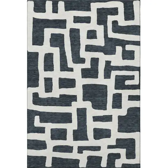 Black And Ivory Abstract Geometric Washable Area Rug With UV Protection Photo 3
