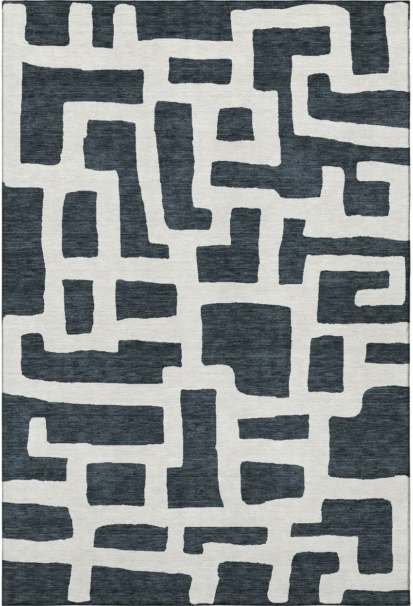 Black And Ivory Abstract Geometric Washable Area Rug With UV Protection Photo 3