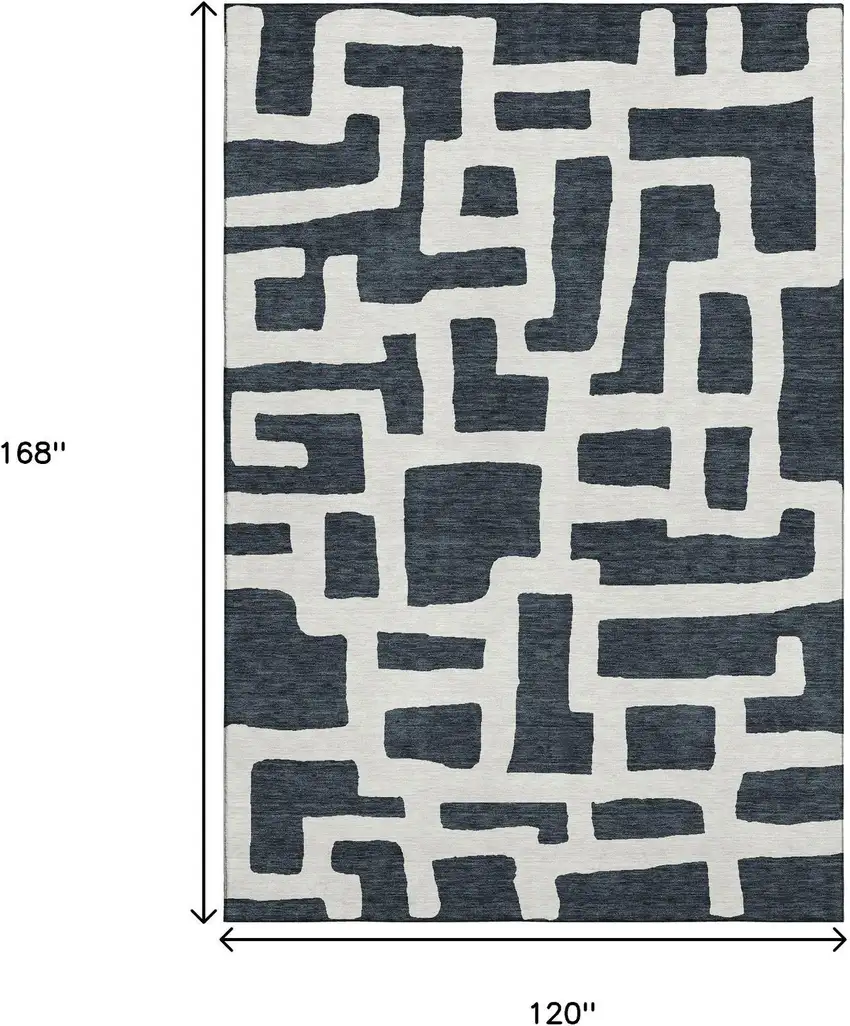 Black And Ivory Abstract Geometric Washable Area Rug With UV Protection Photo 3
