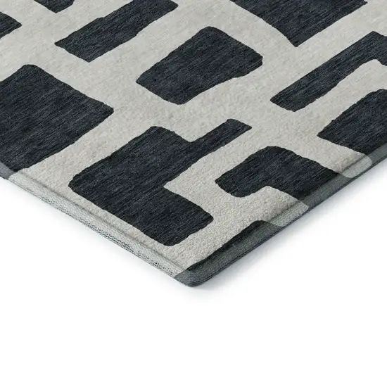 Black And Ivory Abstract Geometric Washable Area Rug With UV Protection Photo 8