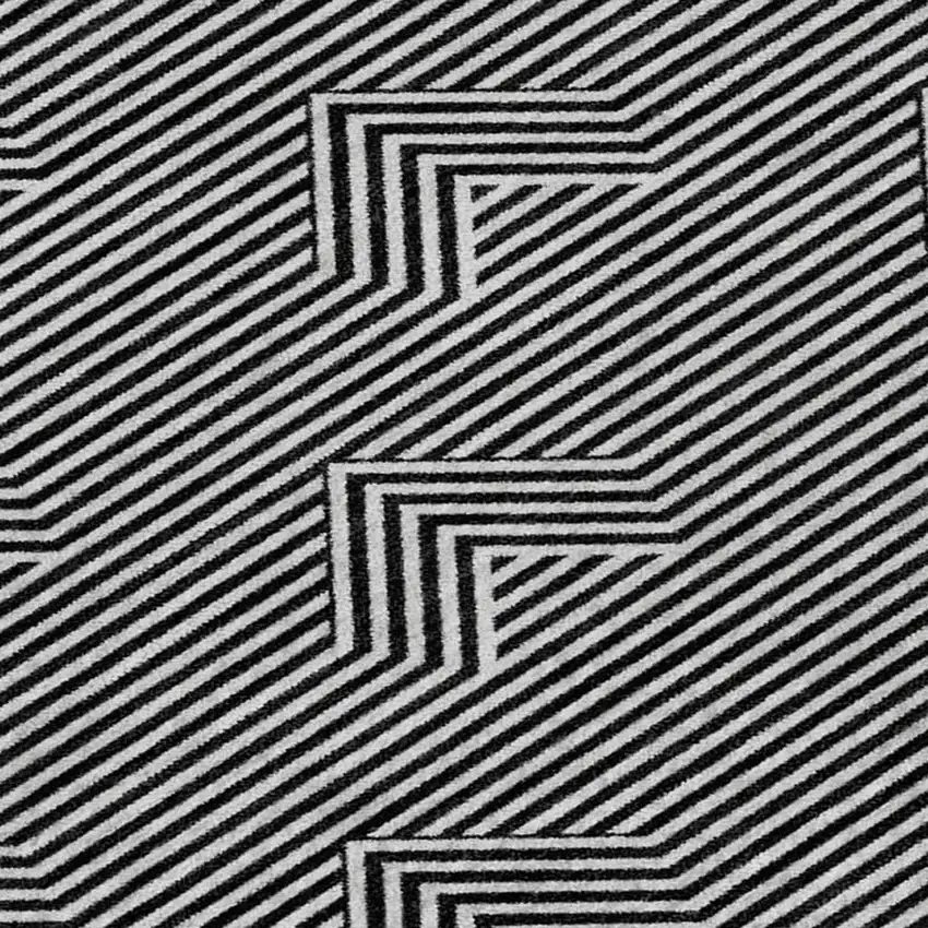 Black And Ivory Abstract Geometric Washable Area Rug With UV Protection Photo 3