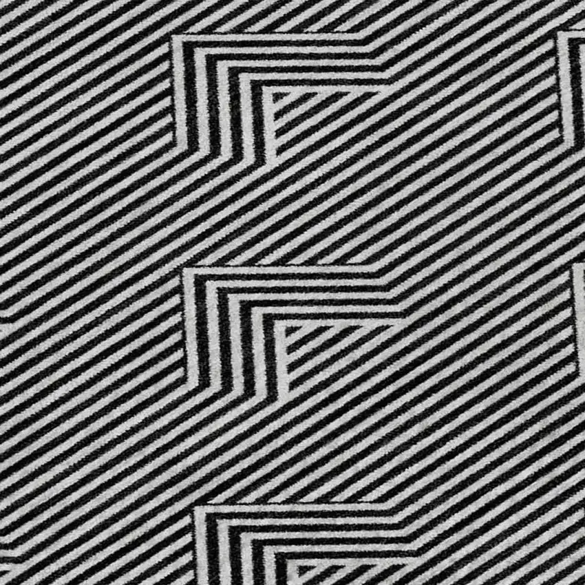 Black And Ivory Abstract Geometric Washable Area Rug With UV Protection Photo 3