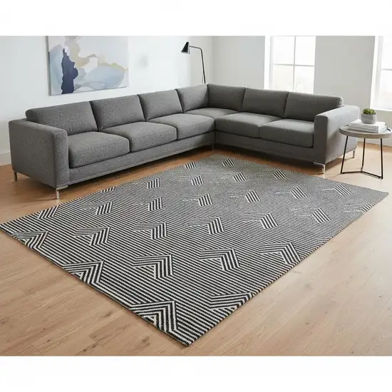 Black And Ivory Abstract Geometric Washable Area Rug With UV Protection Photo 2