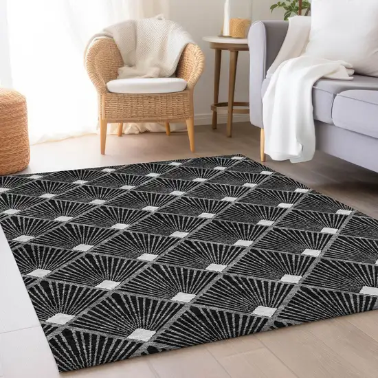 Black And Ivory Abstract Geometric Washable Area Rug With UV Protection Photo 5
