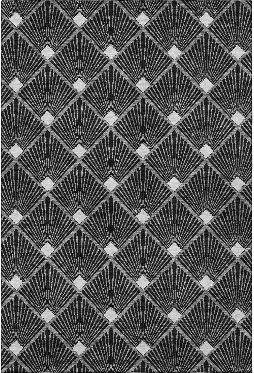 Black And Ivory Abstract Geometric Washable Area Rug With UV Protection Photo 4