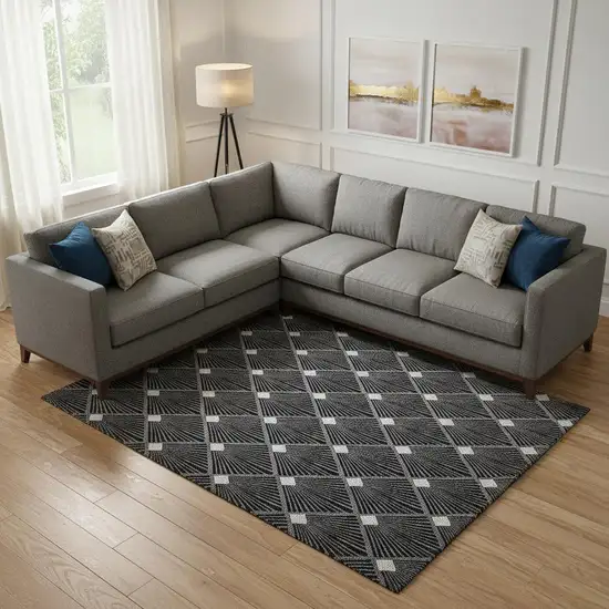 Black And Ivory Abstract Geometric Washable Area Rug With UV Protection Photo 1