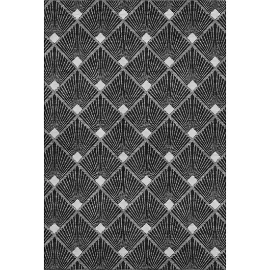 Black And Ivory Abstract Geometric Washable Area Rug With UV Protection Photo 1
