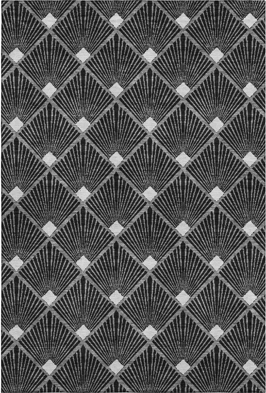 Black And Ivory Abstract Geometric Washable Area Rug With UV Protection Photo 1