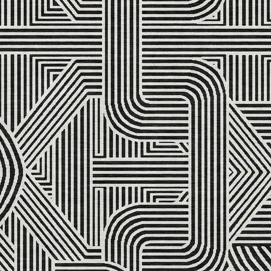 Black And Ivory Abstract Geometric Washable Area Rug With UV Protection Photo 3